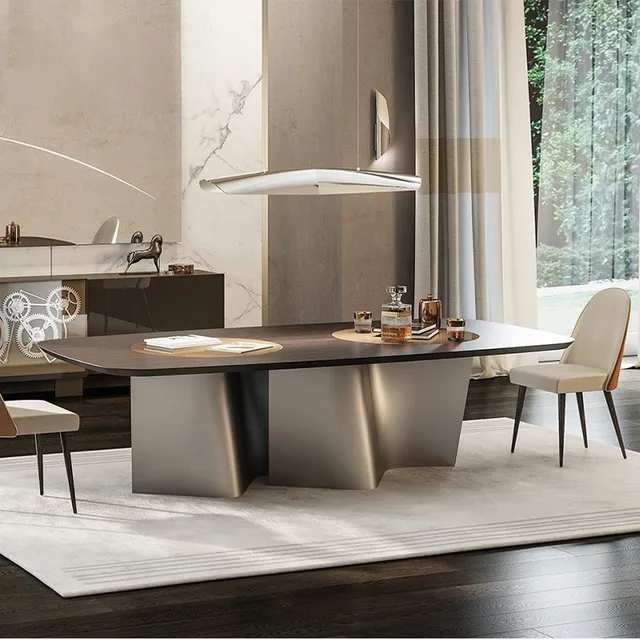 Italian Luxury Home Furniture Walnut Dining Table Set Modern 12 Seat Luxury Dining Table