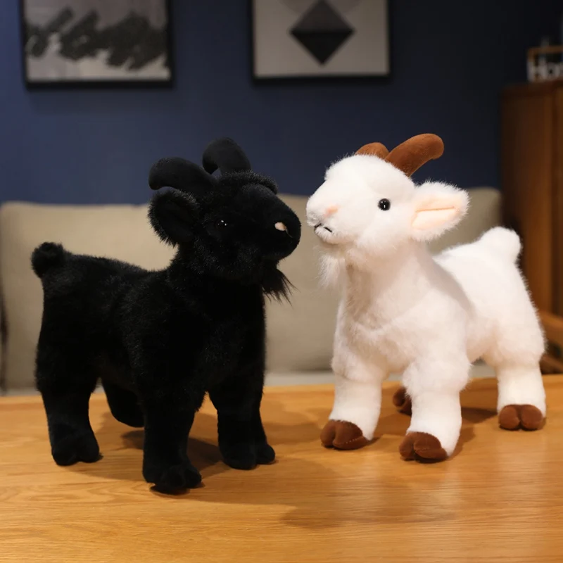 Super Soft Goat Plushie Doll Simulation Black White Goat Stuffed Animal Toy Lifelike Cute Sheep Stuffed Goat Plush Toy