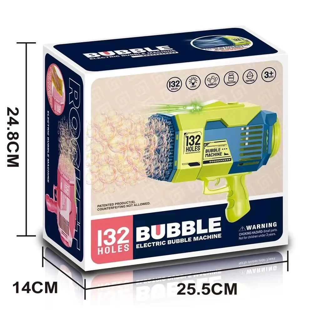 132hole Bazooka Bubble Gun Lighting Bubble Toy Gun Rechargeable