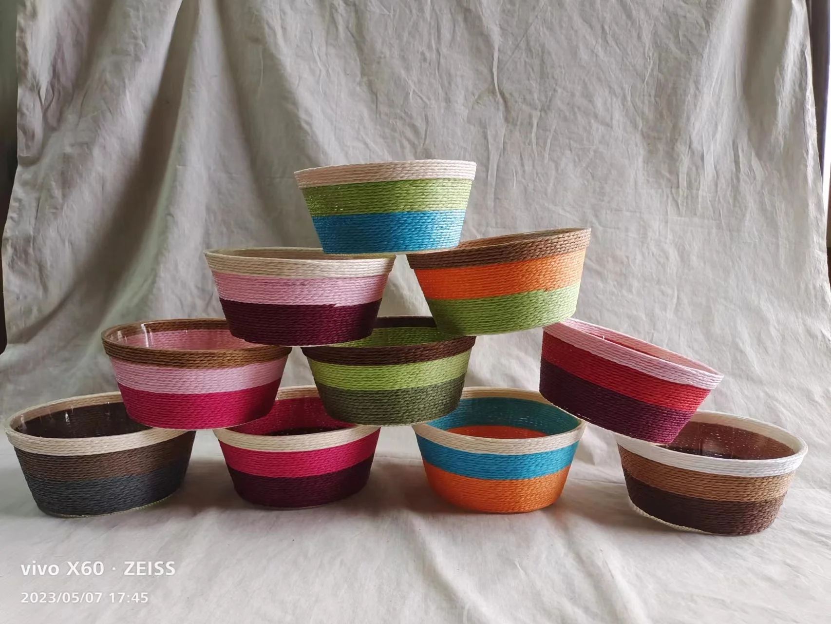 Small Paper Rope Plant Basket Woven Coiled Basket For Decorative