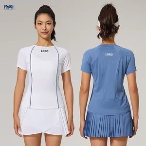 Summer Custom Logo Tennis Wear Short Sleeved T-Shirt Tennis Skirt Set Fitness Running Yoga Sports Tops Gym Active Tops for Women