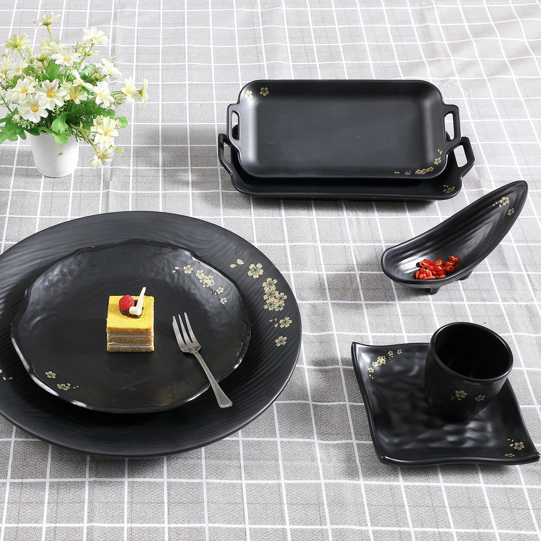 競艇プレート Japanese Modern Design 100% Melamine Black Oval Boat Plate for