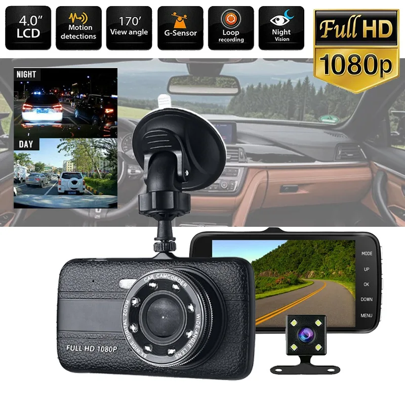 4 Inch With Led Light Dual Lens Driving Recorder Dash Cam Rear View ...