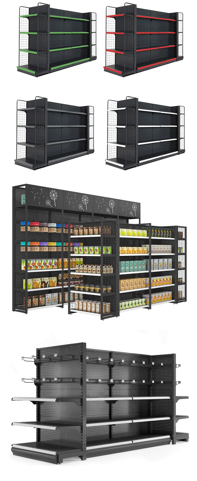 Customized Supermarket Gondolas Display Shelving Rack For Price Grocery Store Display Racks