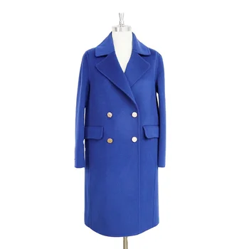 Long Suit Collar Cuffs Slit Lake Double Breasted Ladies' Trench Royal Blue Coat Spring and Autumn Winter Wool Coat Woolen Short