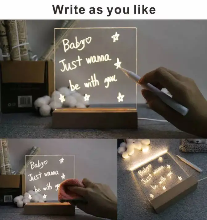 Wholesale Luminous Message Board Led Small Night Light Erasable Diy Memo Board Clear Acrylic 3d 5405