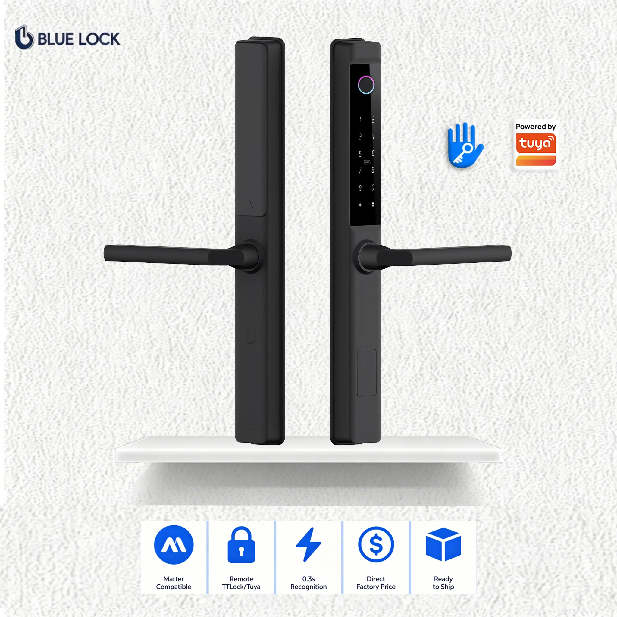 Bluelock Waterproof TTLock Tuya Smart Lock Fingerprint  Digital Door Handle Keyless Entry Aluminum Alloy Outdoor Lock