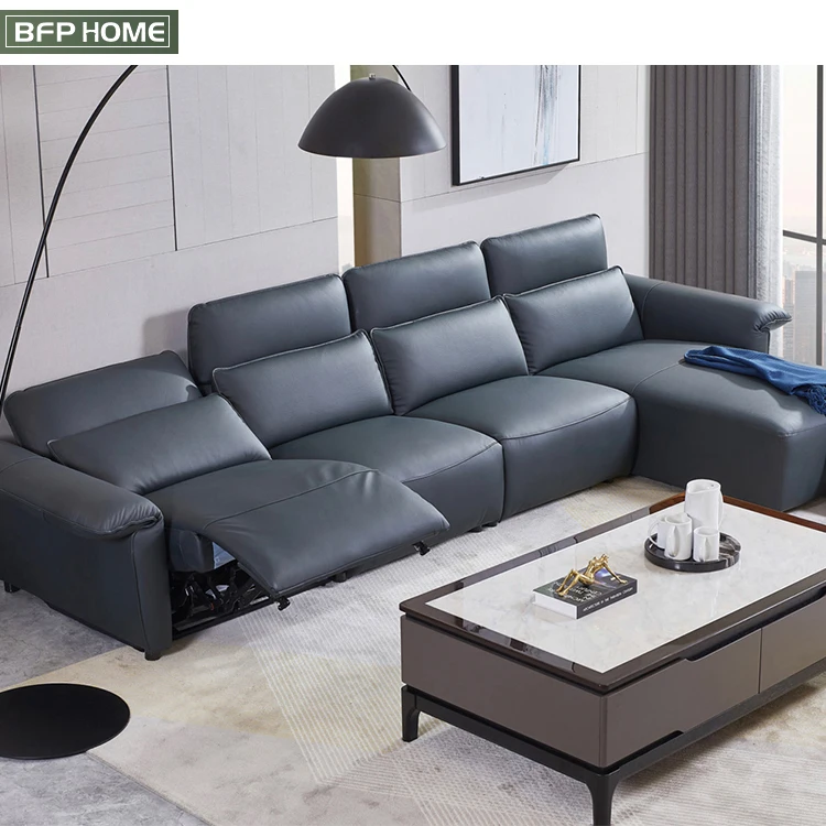 BFP Home Modern Style Luxury Genuine Leather Functional Electric Recliner Sofa Bed L Shape Sectional Living Room Sofas 333020
