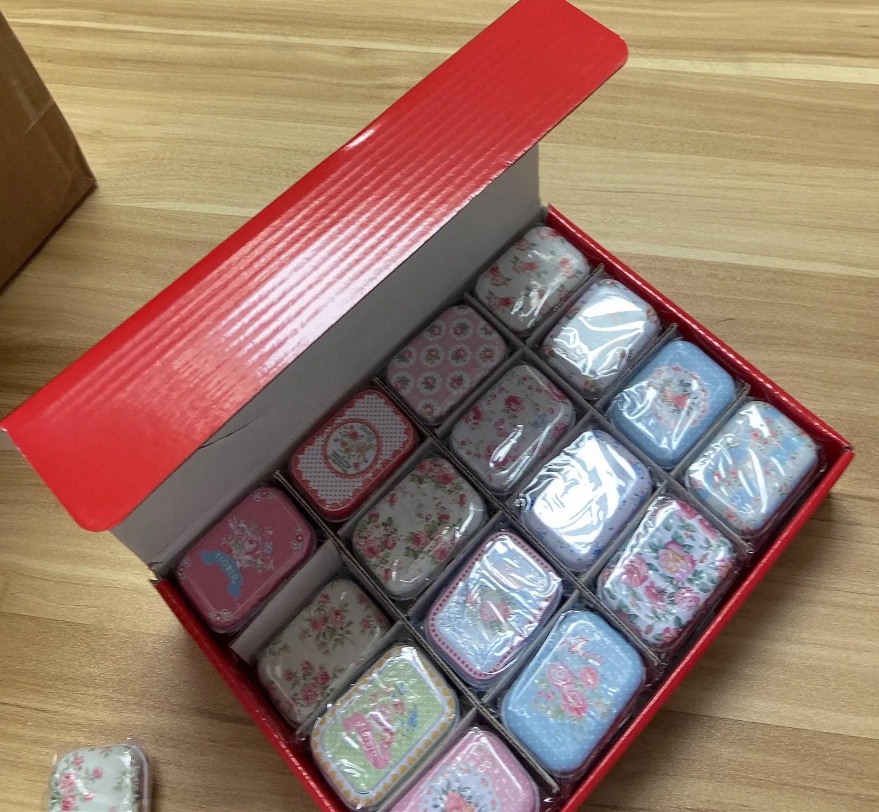 Floral Design 1 Set Custom Printed Metal Can Tin Gift Christmas Cookies Square Mini Tinplate Storage Tin TB2021062801