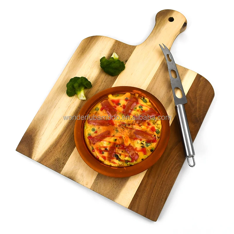 WDF Classic Style Custom Bamboo Pizza Paddle Shovel Live Edge Cutting Board Durable Wood Pizza Peel With Handle manufacture