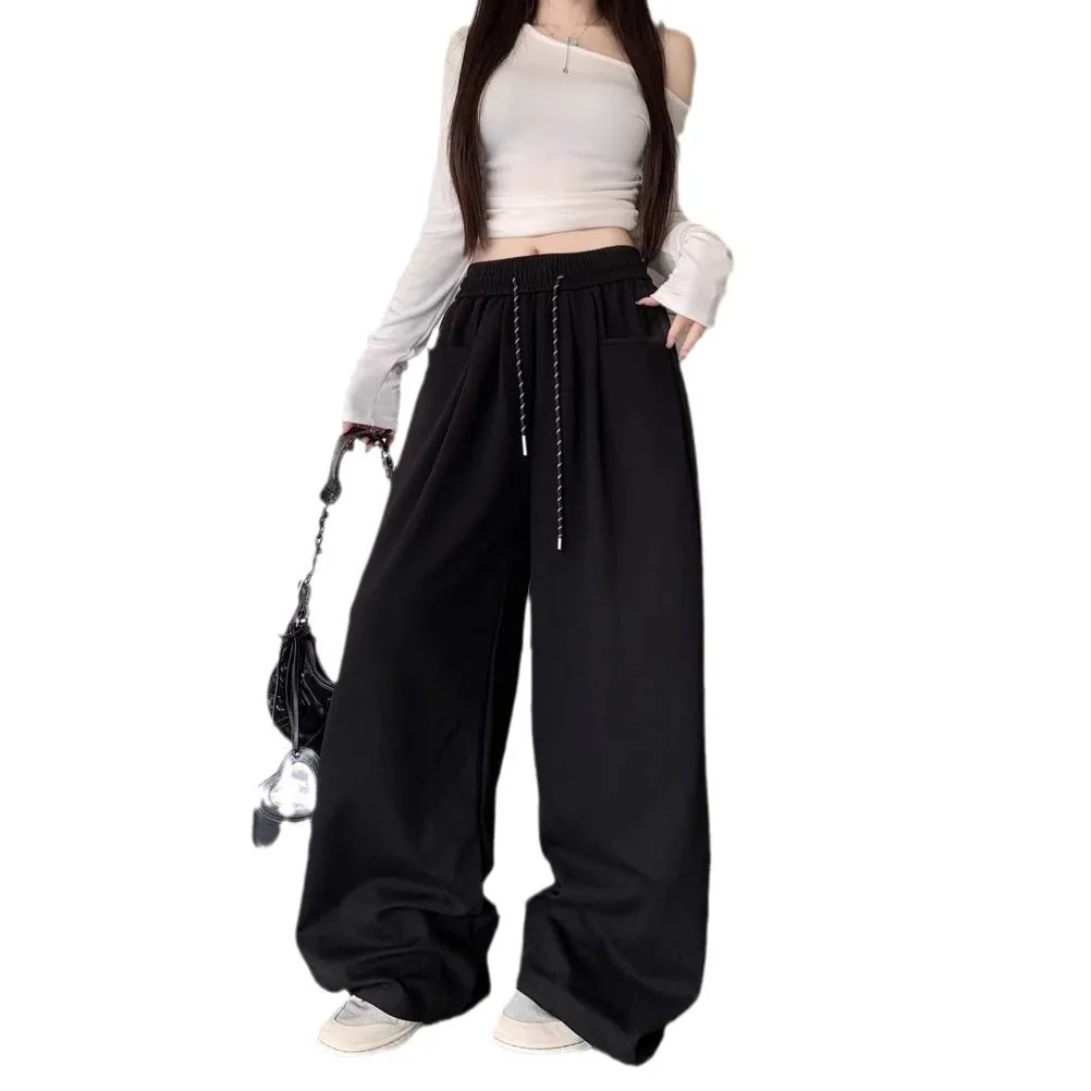 Cross-border Wholesale Lazy Style Regular Vintage European Cotton Velvet High-waist Boot Cut Drape Casual Pants Women