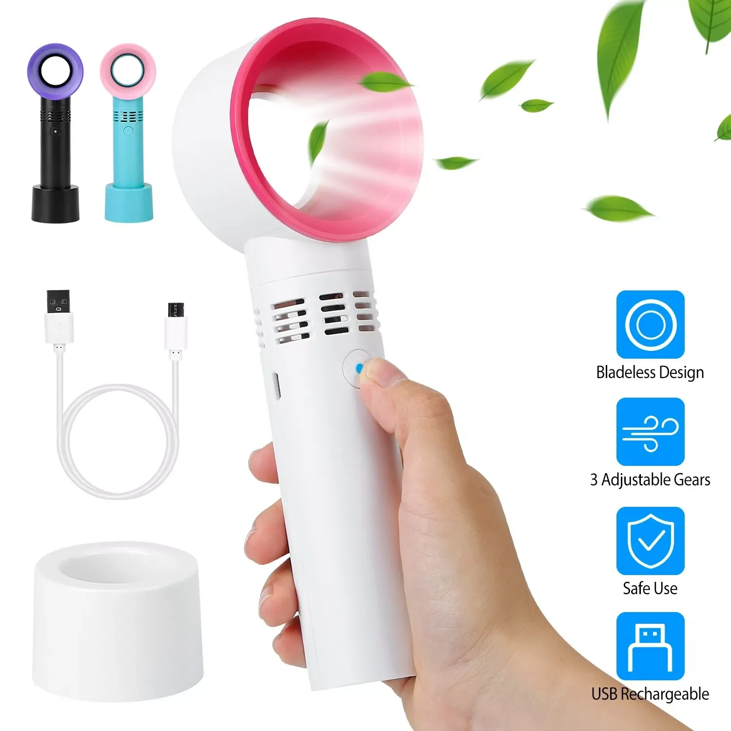 Mini Personal Safety USB Rechargeable Fast Air Cooling Bladeless Portable Electric Hand Held Handheld Fan for Home Outdoor Kid