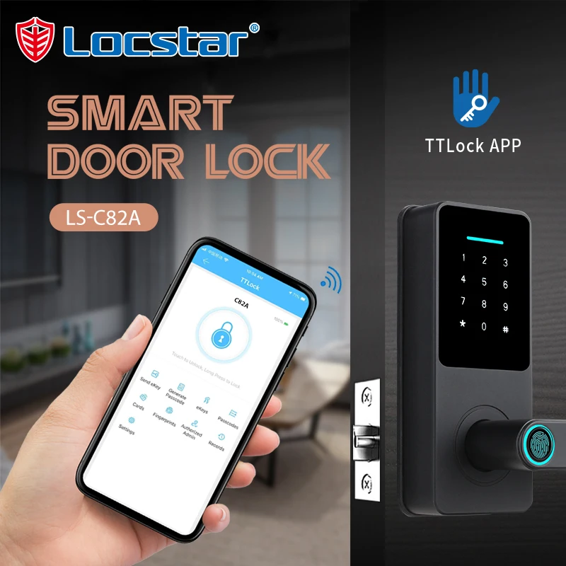 Locstar Smart Locks Keyless RFID Card Password Digital Fingerprint Electronic Aluminum Door Smart Lock for Front Door