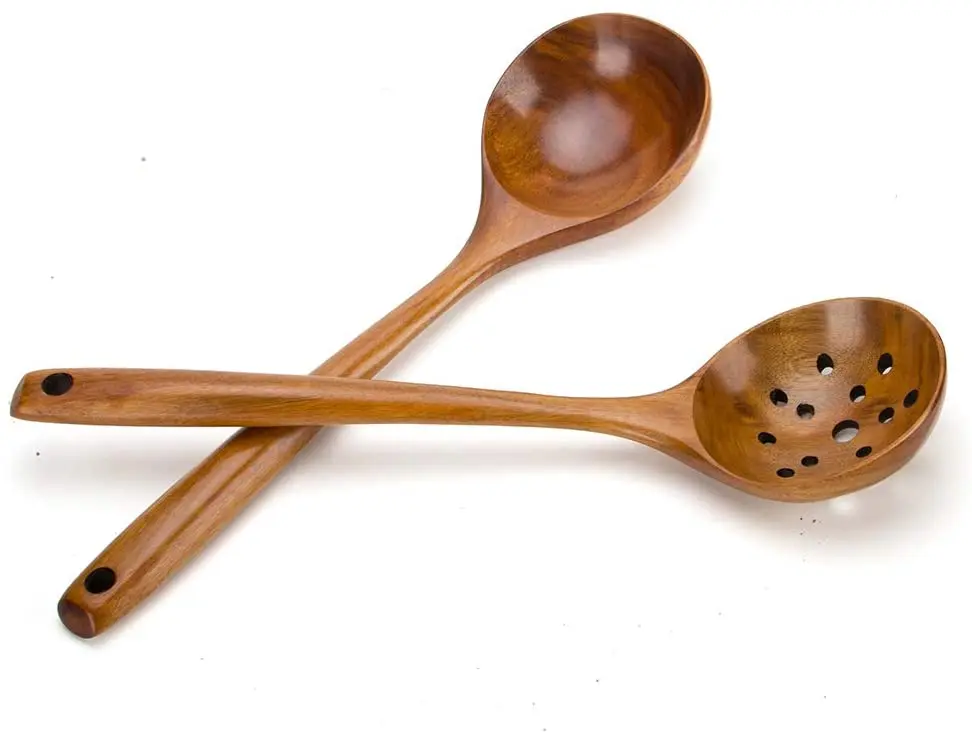 Bayti Long Handle Acacia Wooden Measuring Spoons, 100% Natural