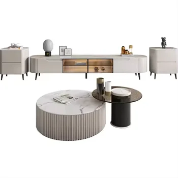 Italian minimalist light luxury modern salontafel console tables living room furniture set marble coffee table and TV cabinet