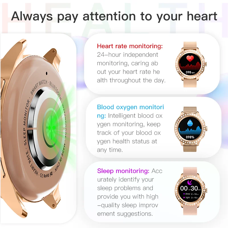 New HW26 MINI 1.35 Inch Lady Rose Gold Smart Watch Chatgpt Voice Assistant Heart Rate Detection NFC Sleep Detection