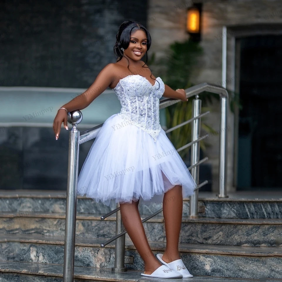 Africa Civil Bridal Dresses for Young Women Applique Sweetheart Beaded  Pearls A-Line Tulle Short Engagement Dress Customized| Alibaba.com