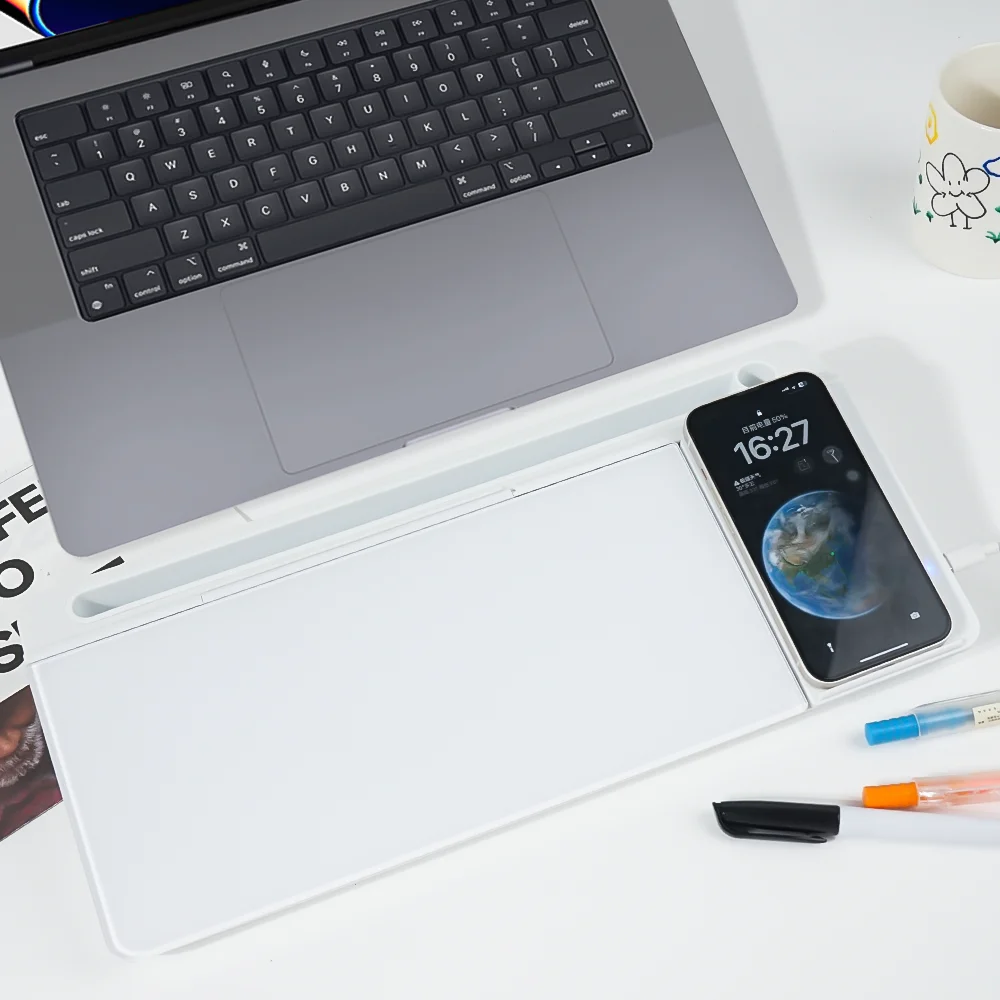 Розовая стеклянная настольная доска с беспроводной зарядной станцией сухая салфетка записью для хранения