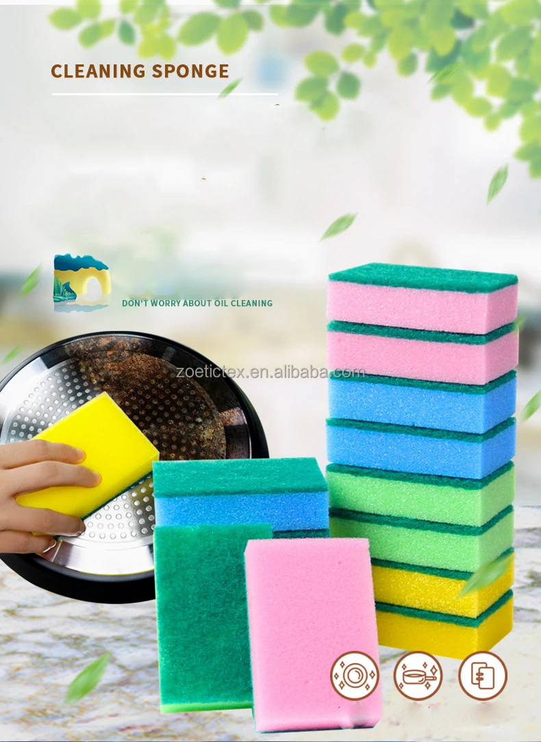 Dishwashing Sponge Scouring Pad Double Side Kitchen Cleaning Brush