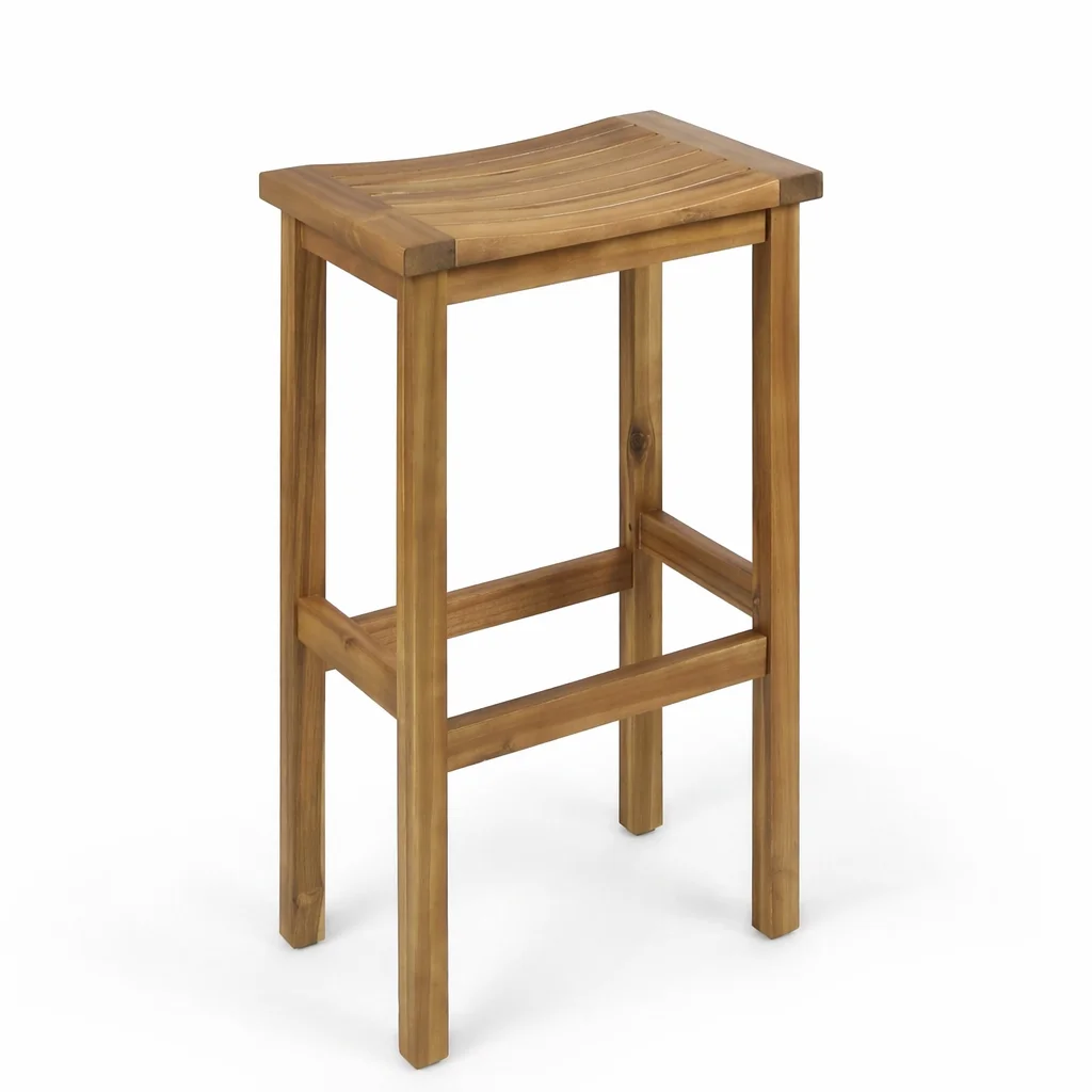 Luxury Solid Wood Bar Stool Wooden Saddle Stool Counter Height Stools with Footrests for Kitchen Island Dining Room