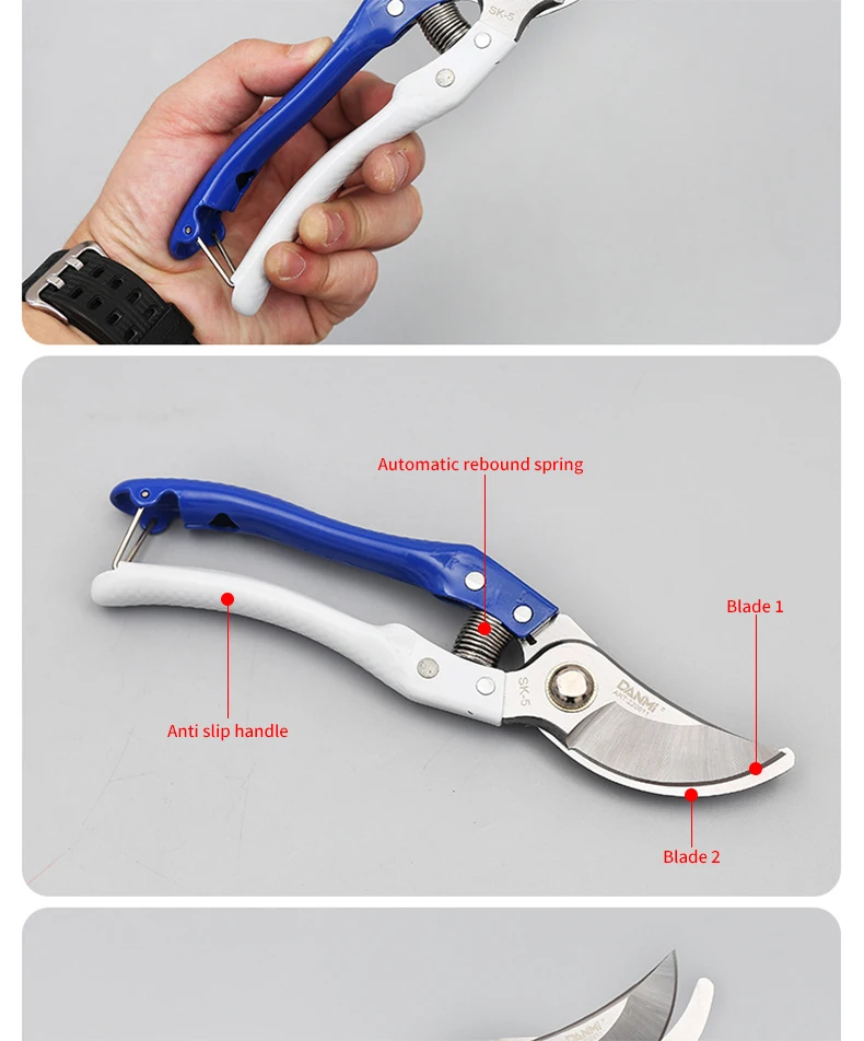 Danmi Industrial Grade Garden Blade Pruning Shears Hand Tool Rubber ...