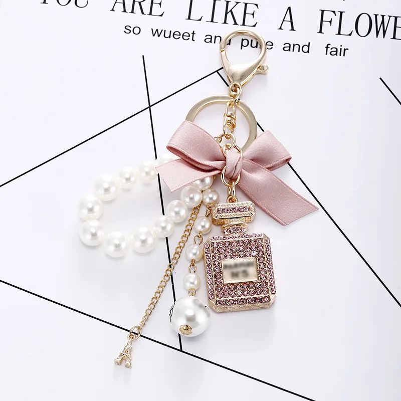 Handmade Fashion Women's Bag Jewelry Pendant Car Key Ring Pearls Detachable  Korean Ribbon DIY Accessories Silk Keychain Gift - AliExpress