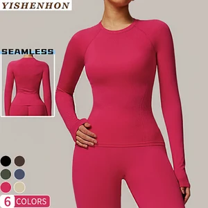 YISHENHON Women's Gym Wear New Design Seamless Yoga Top Quick-Drying Long Sleeves for Outdoor Running Breathable Sport Clothing
