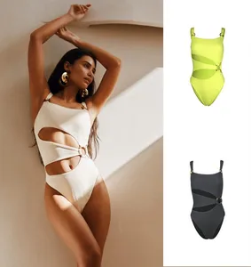 High Quality Euro-American Solid Color One-Piece Sexy Backless Triangular Bikini for Women Front Logo High Visibility