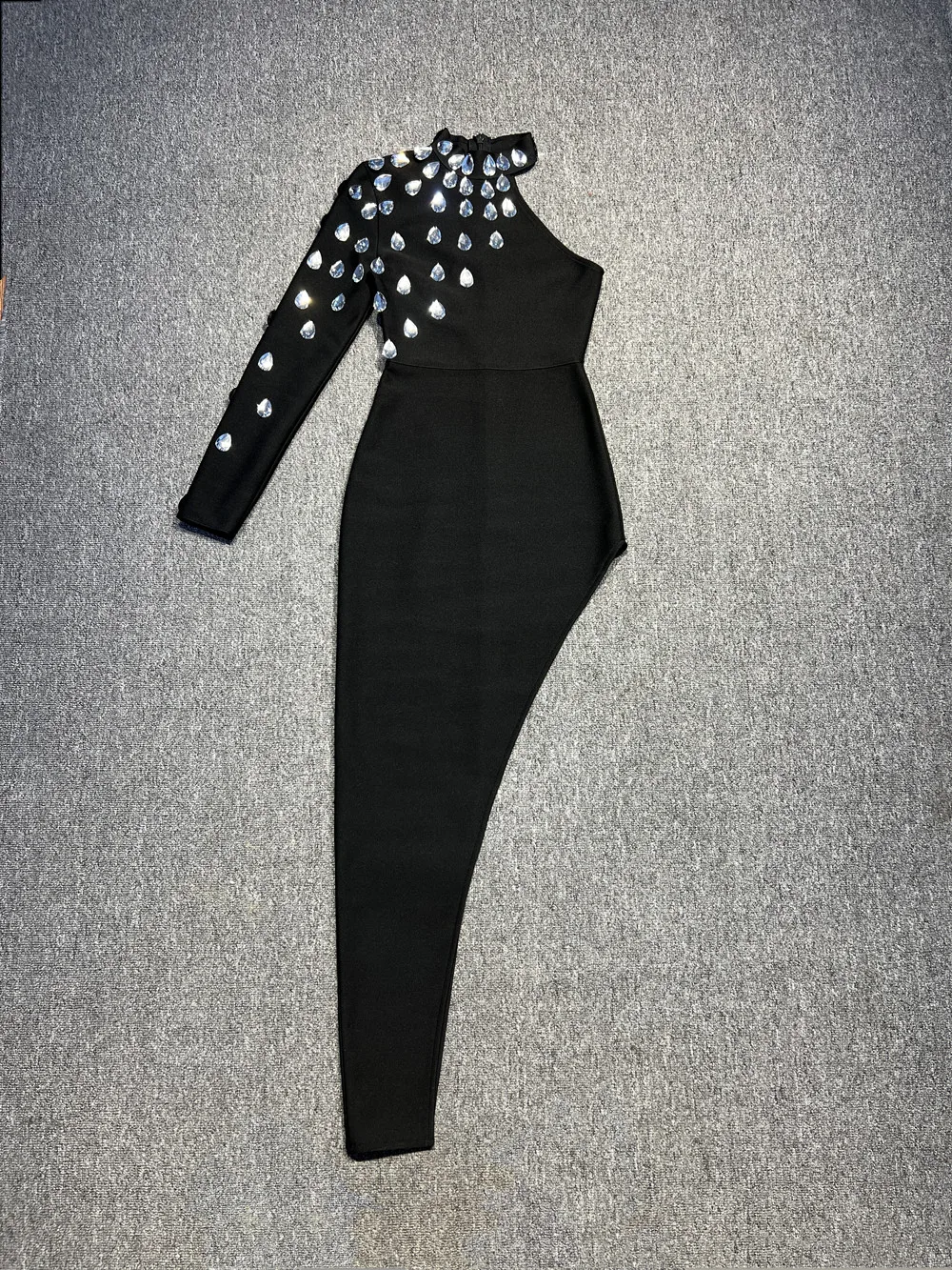 Black One Shoulder Bodycon Bandage Evening Dress with Diamanté Flower Detail main image 1