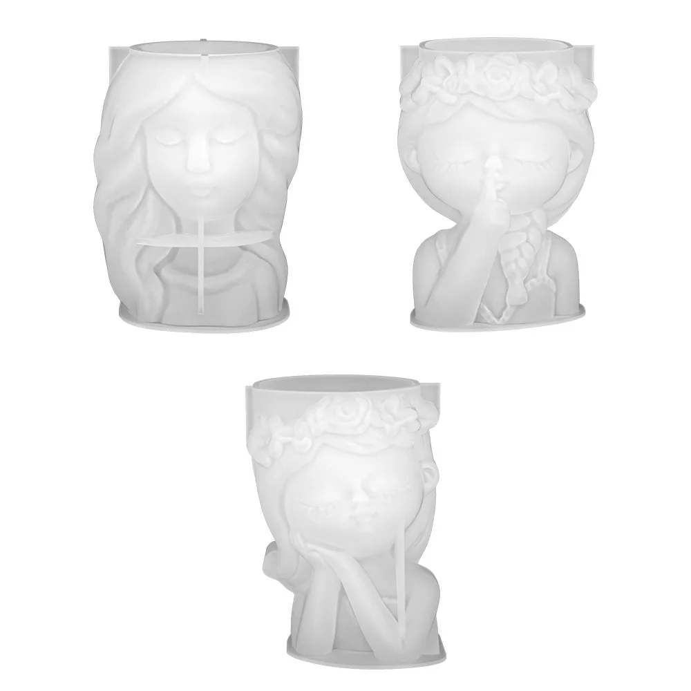 Succulent Flower Pot Moulds 3d Girl Shaped Silicone Molds Head Resin