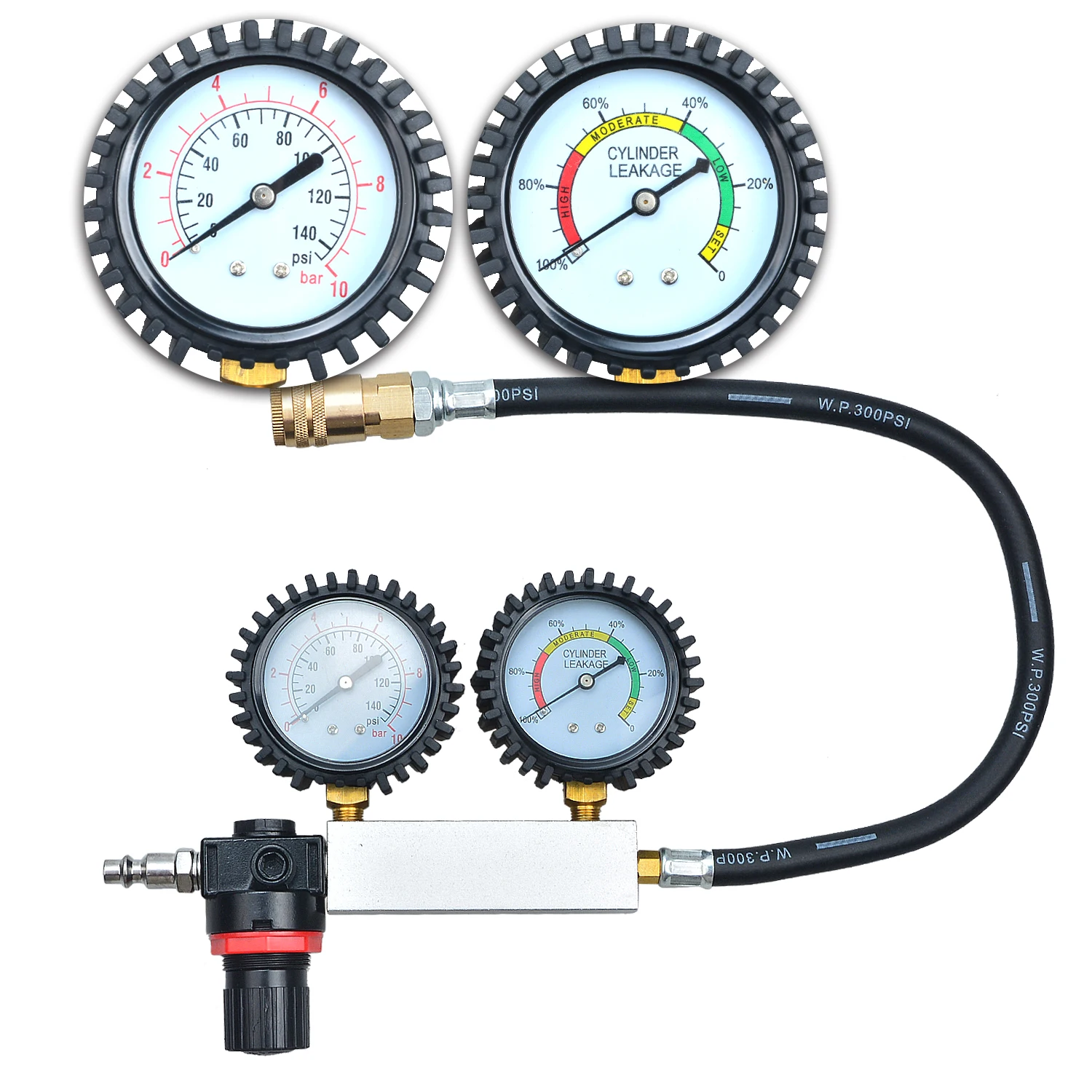 Cylinder Leak Down Tester Kit - Dual Gauge Compression Leakage Detector For Gasoline Engines