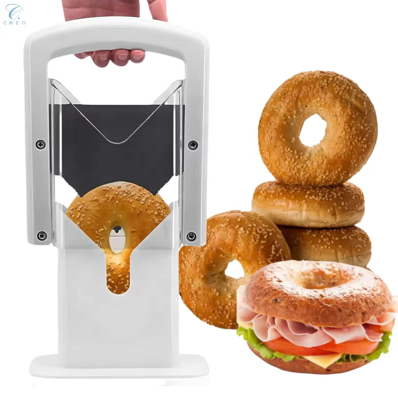 Precision Slicing Bagel Guillotine Slicer Burger Bread Cutter with Sharp Stainless Steel Blade & Stable Stand for Bakeries