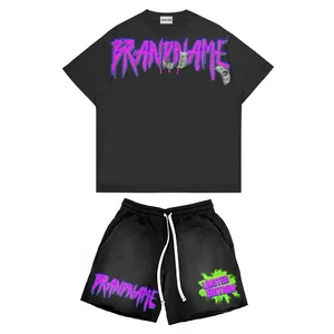 Fashion Brand Streetwear Cotton Oversized T Shirt Shorts Set Toddler Boy Outfits Kids Clothing Summer