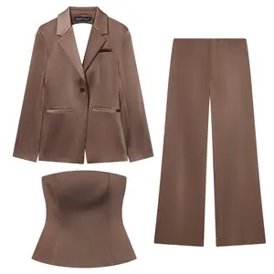 In Stock 2026 Celebrity Fashion New Brown Blazers Suit Ropa De Mujer Plus Size Matching Sets Pantalon