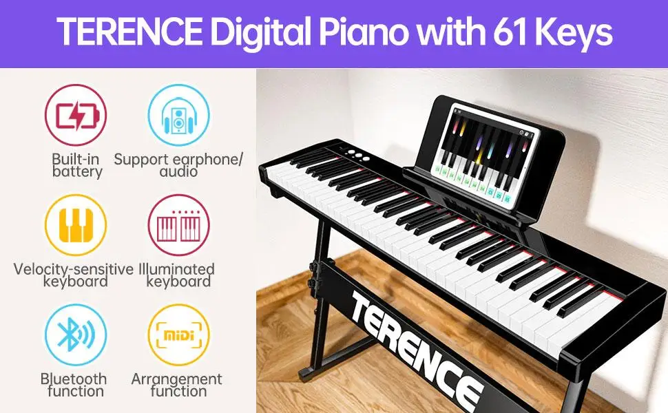 TERENCE TS01 61-key Multi-function Electric Keyboard Piano 1800mAh 