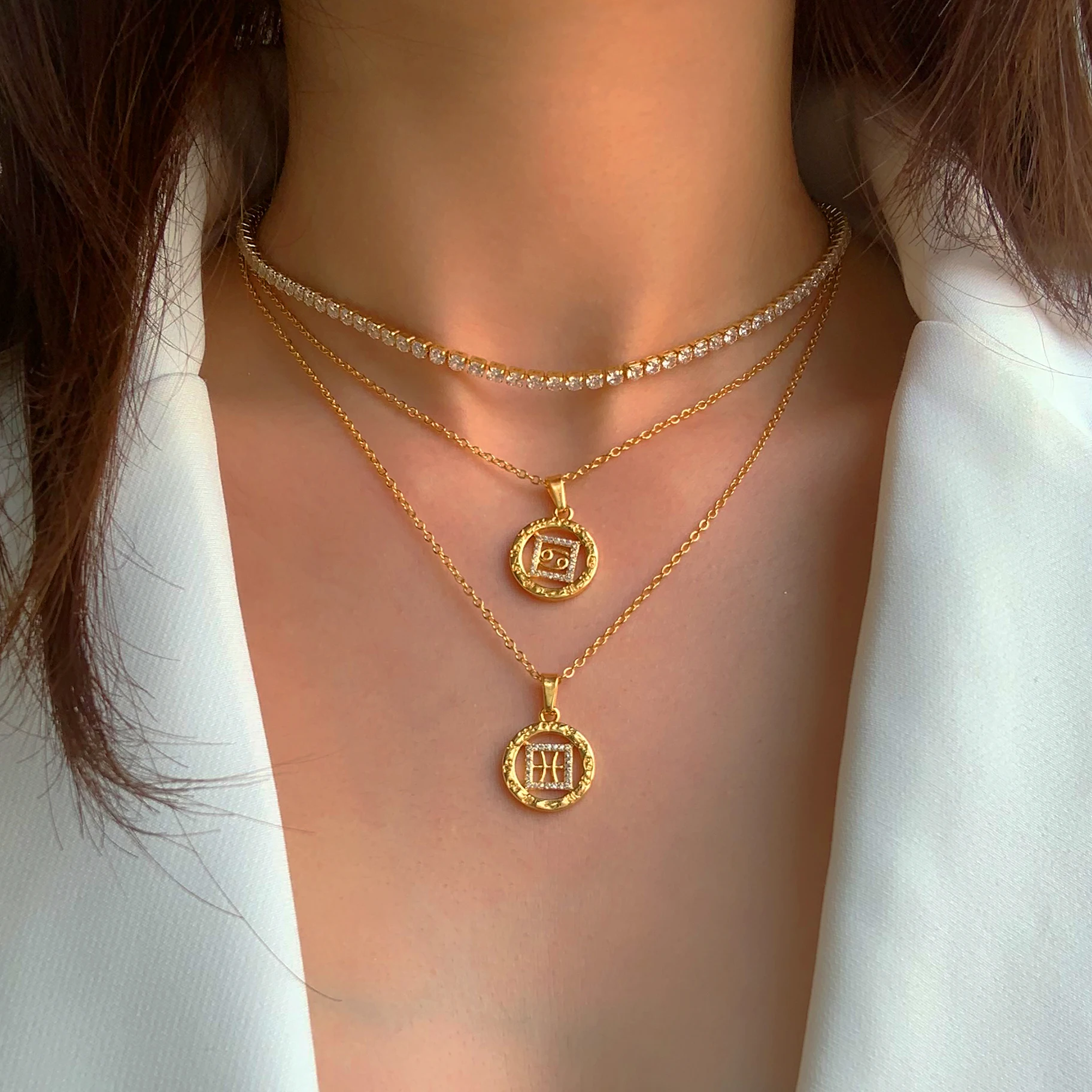 Stainless Steel 18k Gold Elegant Trendy Female 12 Horoscope Dainty Bling  Aries Pisces Symbol Charm Sign Pendant Zodiac Necklace - Buy Stainless  Steel Star Gold Plated Cz Horoscope Zodiac Pendant Necklace,Luxury Twelve