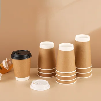 Wholesale Eco Friendly Disposable Logo Printed 8oz 10/12/16oz Double Wall Customized Hot Drinking Coffee Paper Cups  with Lid
