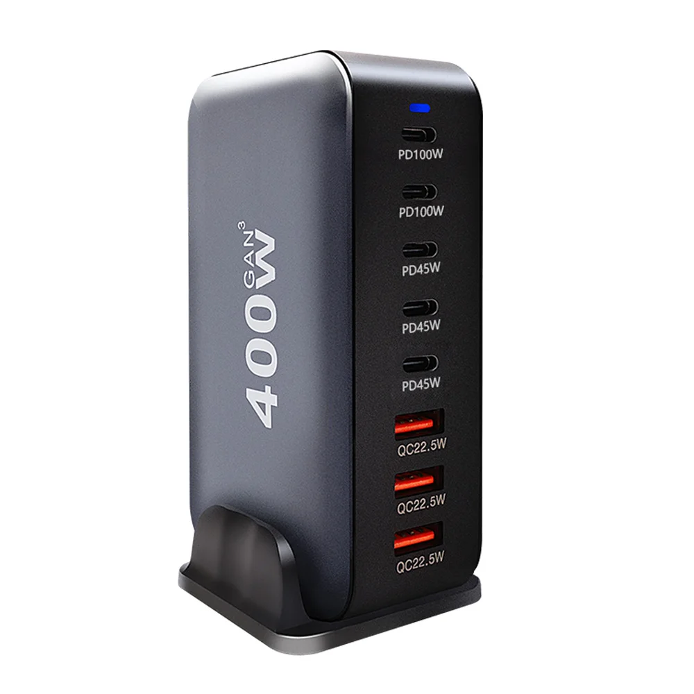 Universal Compatibility 8 Port PD QC 400W GAN Desktop Fast Charger Multi-function  USB Charging for Mobile Phone
