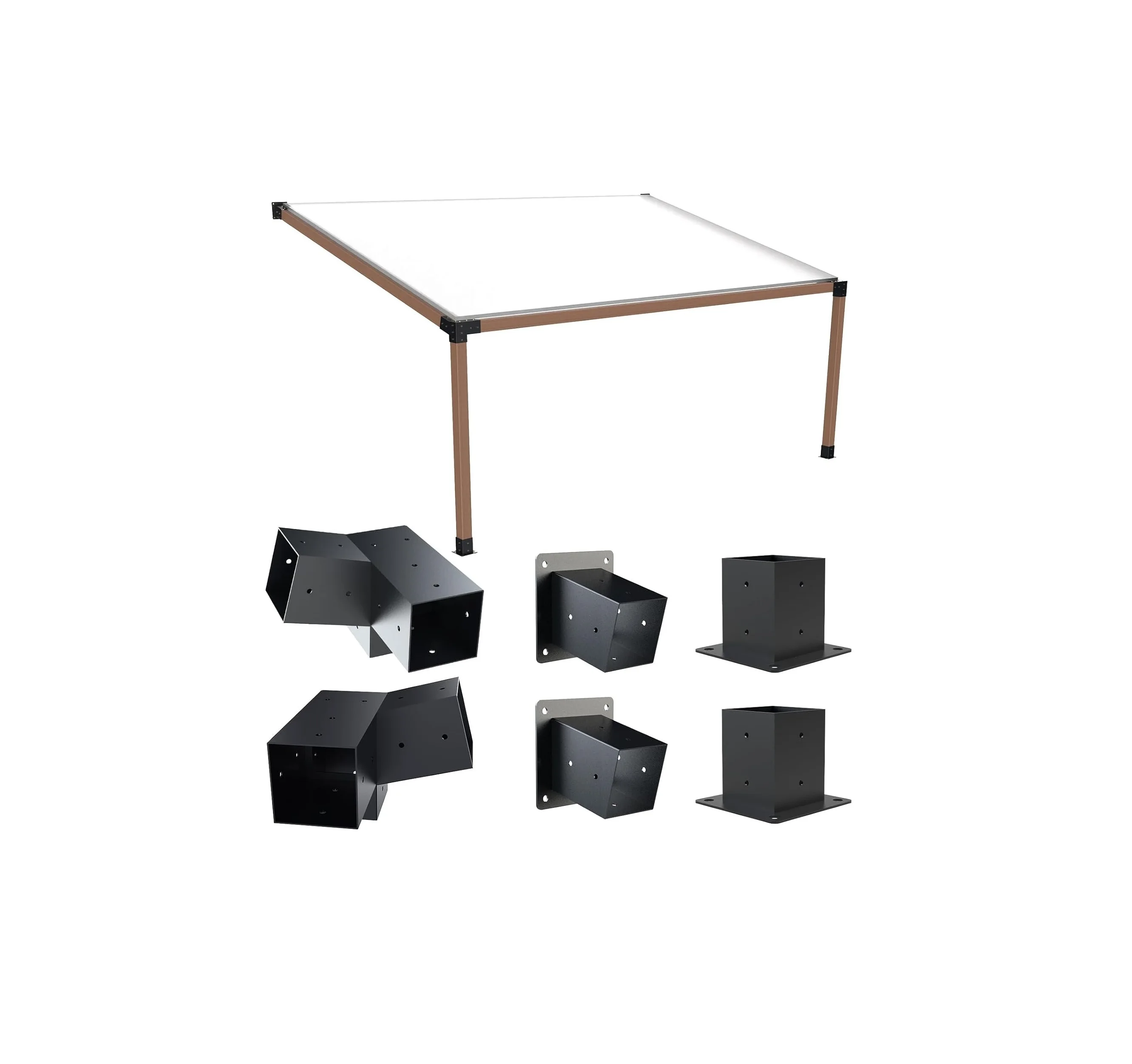 Support D'angle Pour Pergola 15 Degrés 3 Voies - En Acier Noir Résistant Aux Intempéries - Neuf