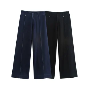 Autumn 2025 New Jeans Women's Contrast Color Denim Fabric Mid-Waist Straight Ankle Jeans European Clothing