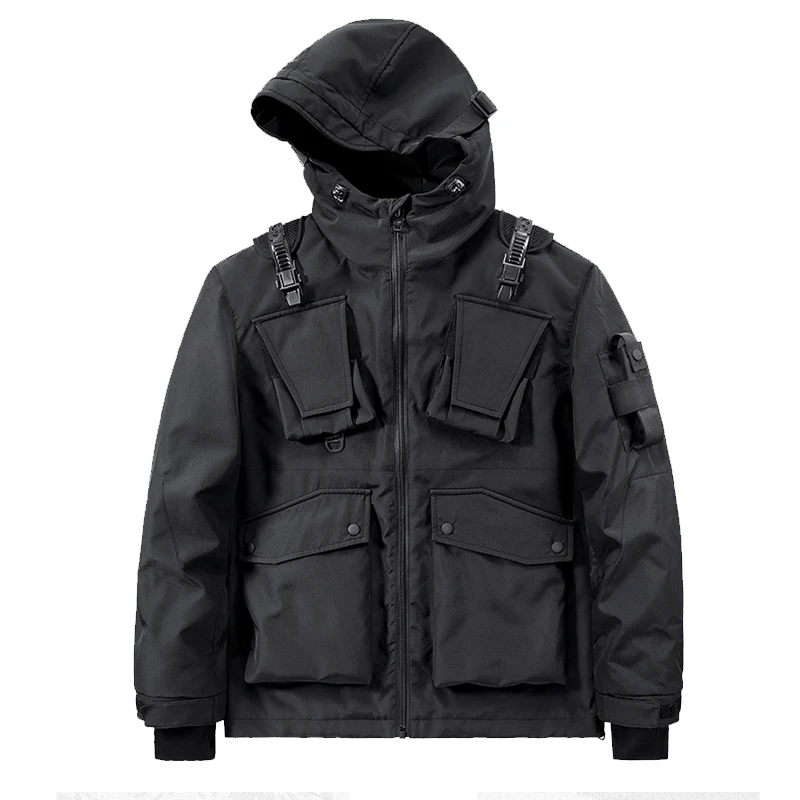 OEM Men's Techwear Cargo Jacket - Multi-Pocket Hooded Coat