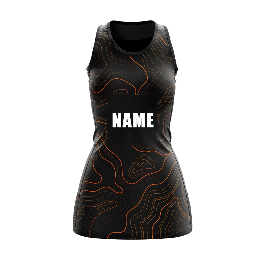 Custom Print Sublimation Netball Dress Netball Uniforms Dress Black and Red Netball Dress for Sports Girls