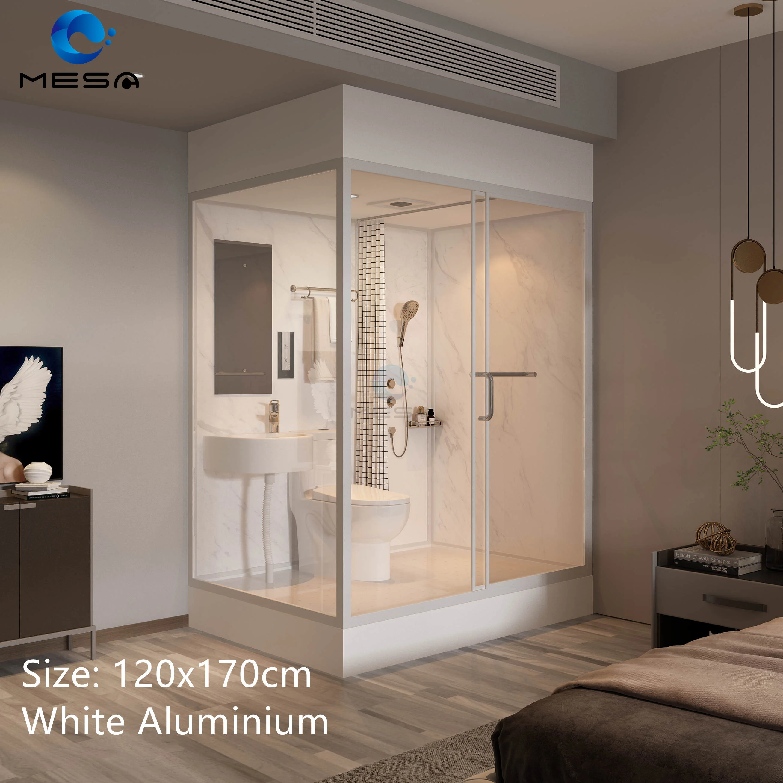 Modular All in One Bathroom Pod Toilet and Shower Cabin Prefab Bathroom Unit with Fabric Glass