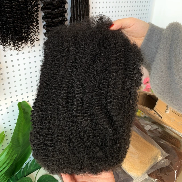 Natural Black 4C Remy Brazilian Human Hair for Braiding Long Length Afro Kinky Bulk Hair Wholesale Customizable Packaging