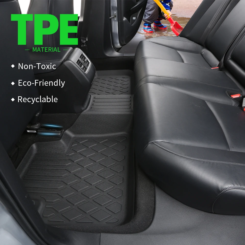 3D TPE All-Weather Floor Mats For Toyota Prius 2016-2022 - 3-Piece Set (Black Rubber)