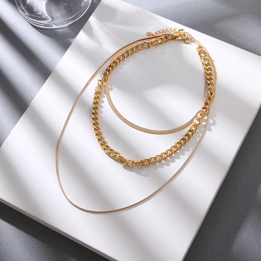 Vkme Fashion Snake Bone Chain Cuban Chain Multi Layer Chain Necklace ...