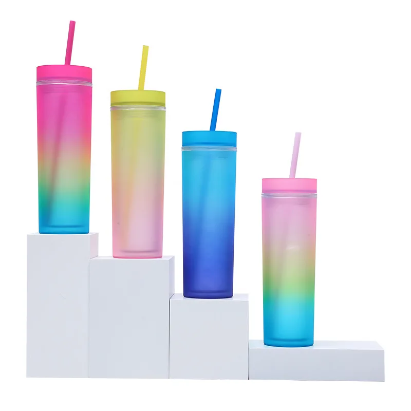 STARLII 2023 Wholesale Colorful Design Bpa Free Acrylic Plastic Skinny  Double Wall Tumbler Cup With Lid and Straw
