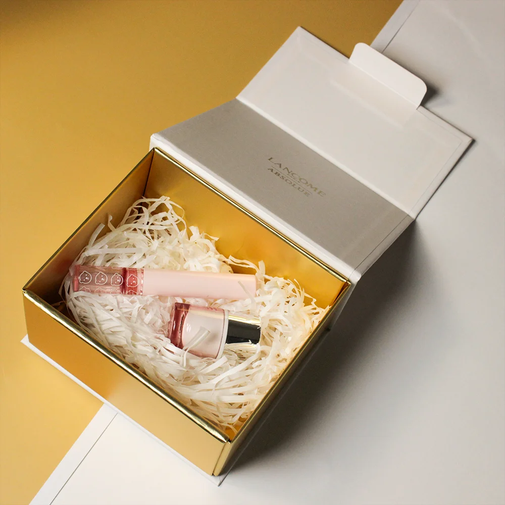 Luxury Custom Golden logo Coated Paper Lipstick Perfume Packaging Business Packaging Custom Gift Boxes with Embedded Buckle