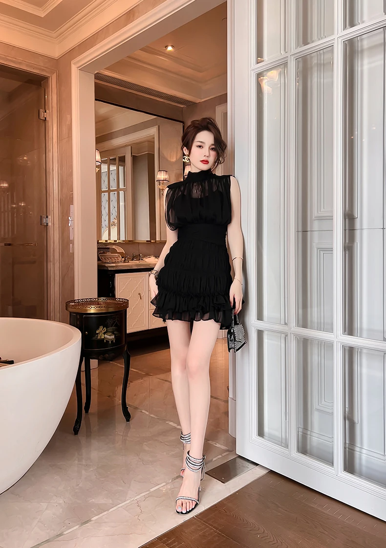 ZYHT 5904 - Elegant Ruffle Sleeveless Chiffon Dress