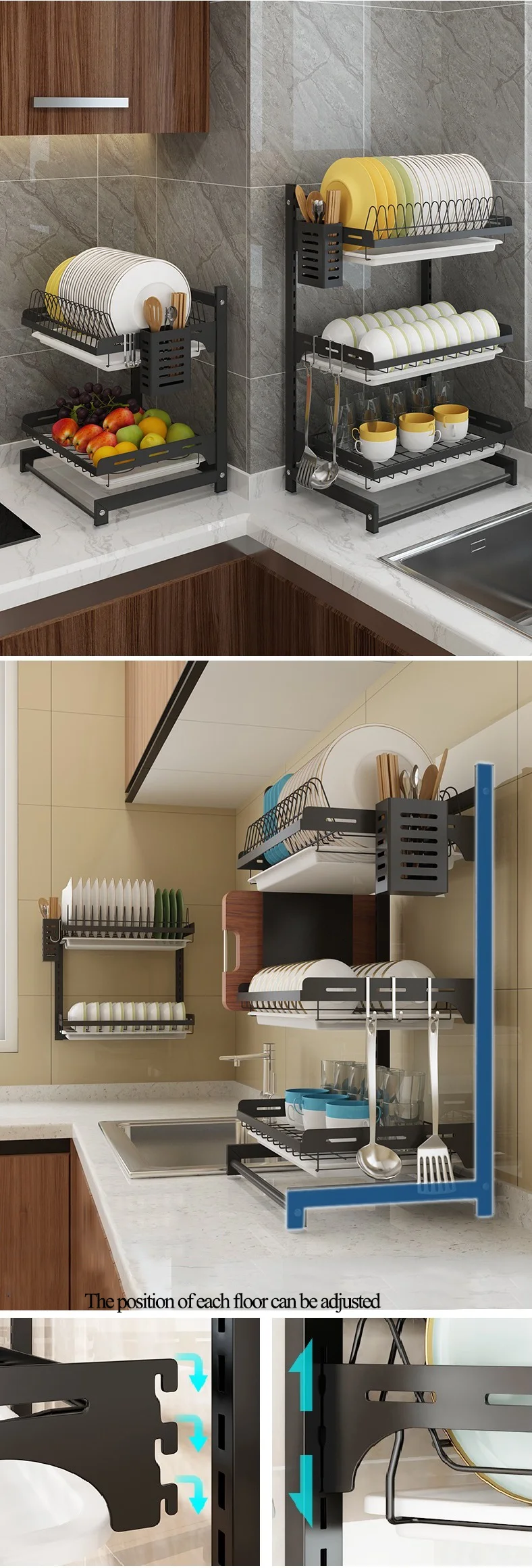 Stainless Steel Wall Mounted Kitchen Storage Rack Dishes & Plates